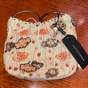 NWT Evening party fun silk embroidered bag  metal handles Francesco  Biasia